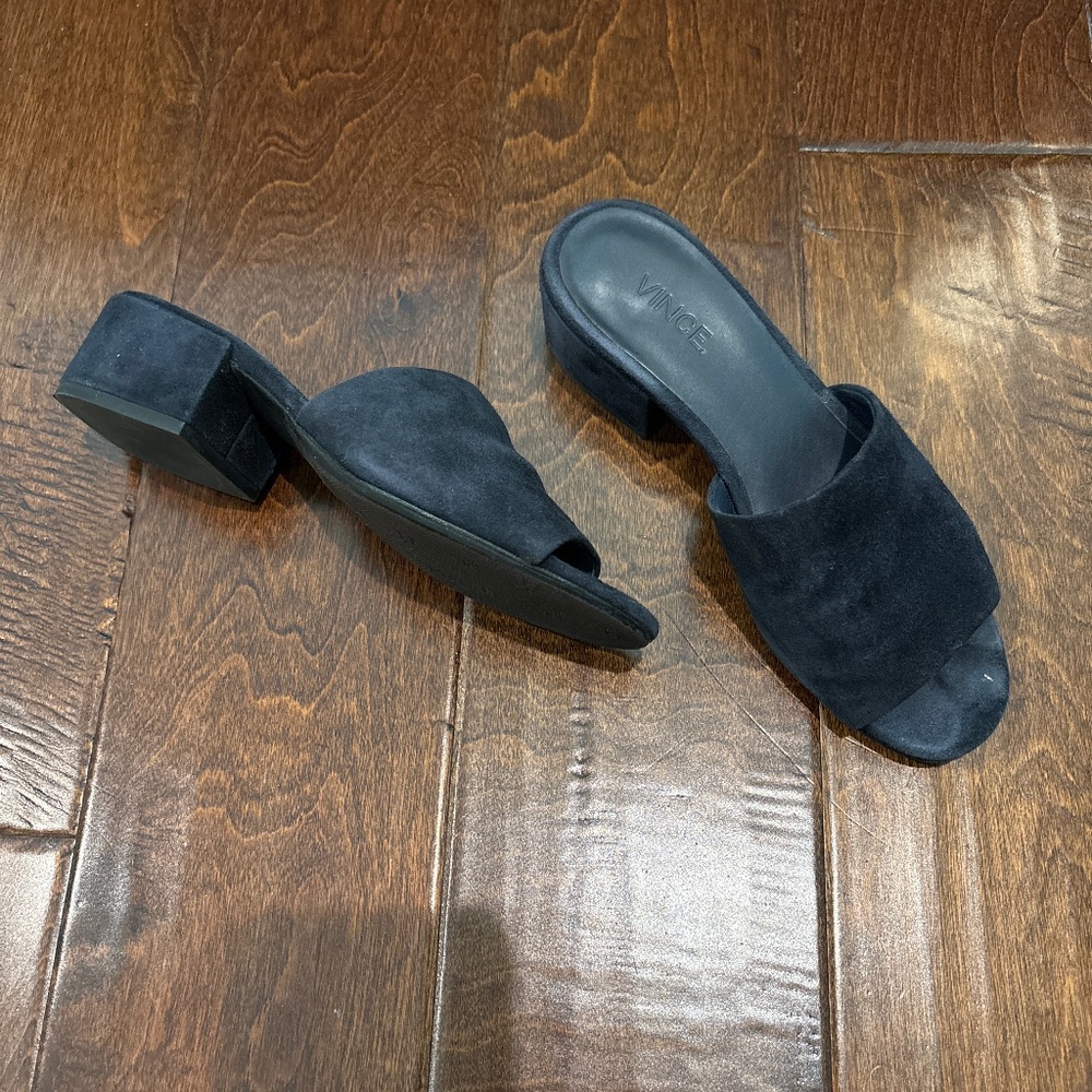 VINCE RACHELLE-2 Navy blue SUEDE mules sandals ITALY